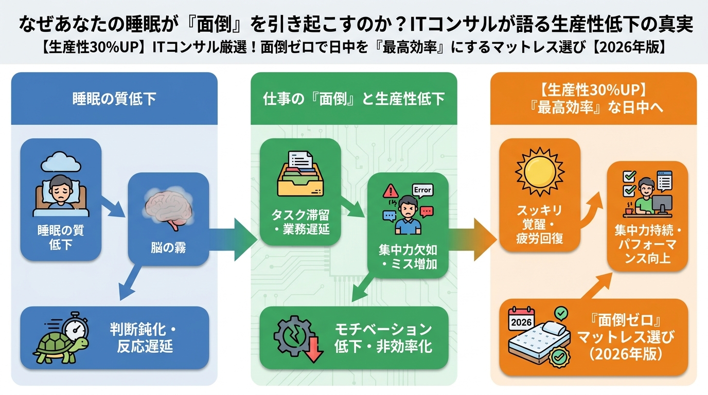 マットレス・睡眠 なぜあなたの睡眠が「面倒」を引き起こすのか？ITコンサルが語る生産性低下の真実
