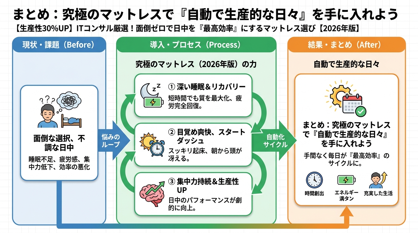 マットレス・睡眠 まとめ：究極のマットレスで『自動で生産的な日々』を手に入れよう