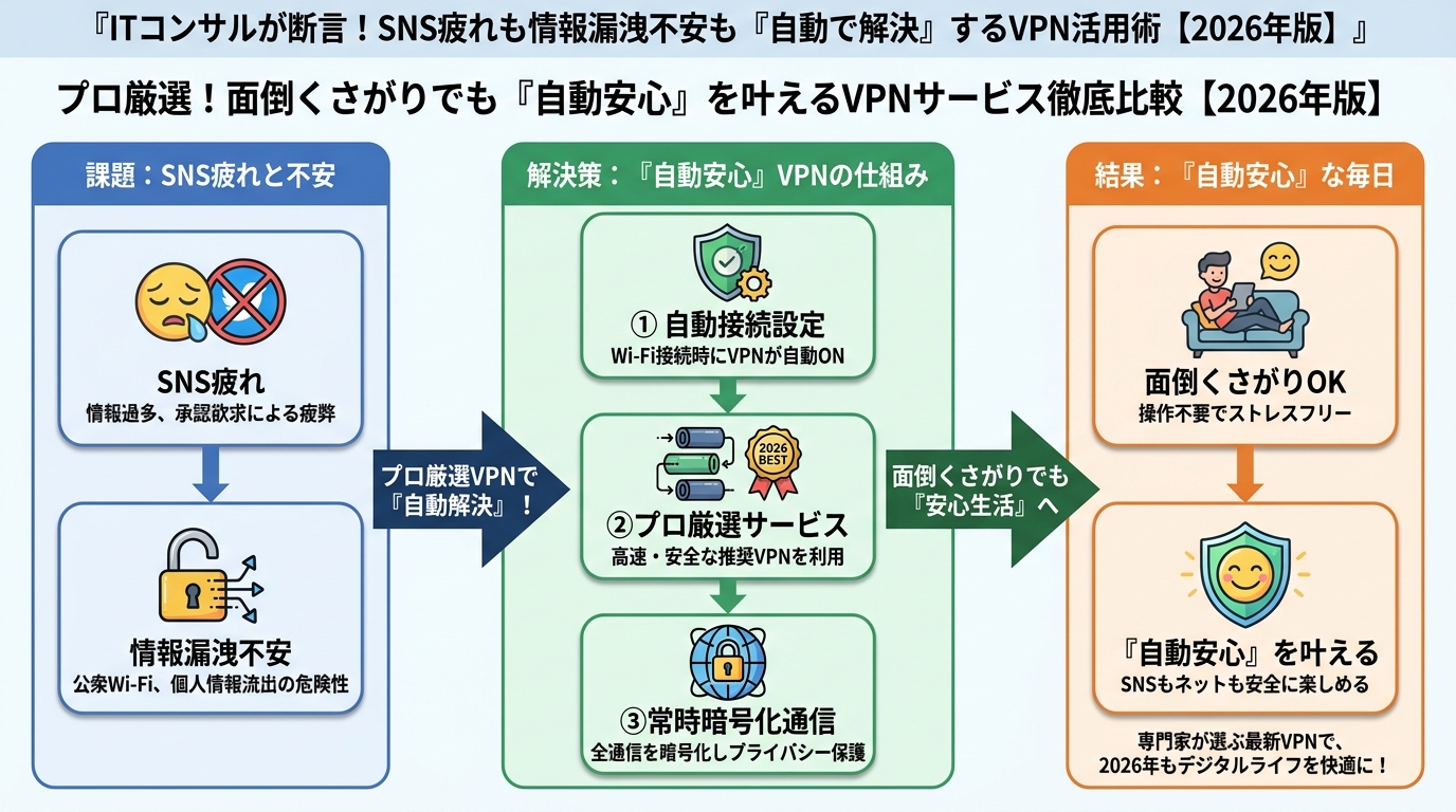 VPN・セキュリティ プロ厳選！面倒くさがりでも『自動安心』を叶えるVPNサービス徹底比較【2026年版】