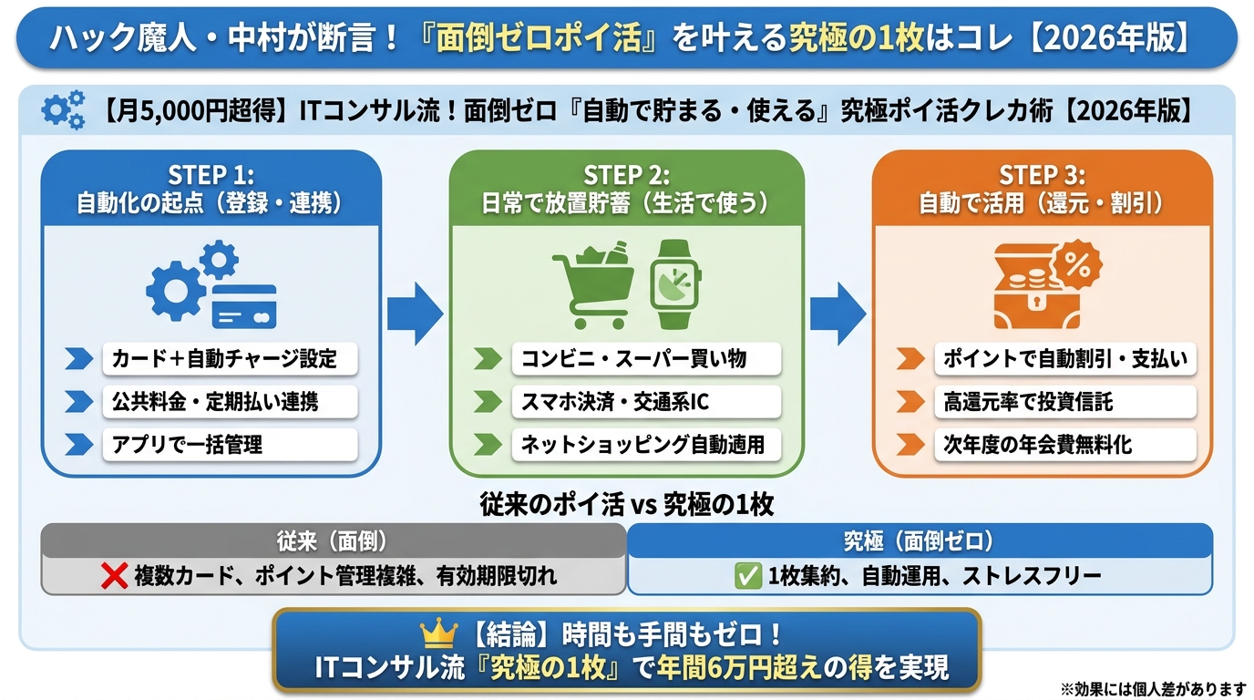 クレジットカード・節約 ハック魔人・中村が断言！「面倒ゼロポイ活」を叶える究極の1枚はコレ【2026年版】