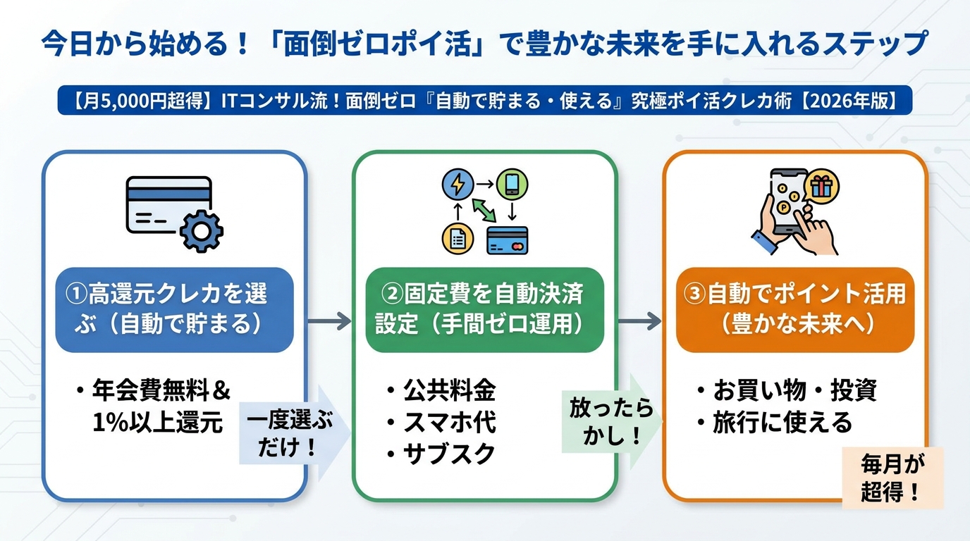 クレジットカード・節約 今日から始める！「面倒ゼロポイ活」で豊かな未来を手に入れるステップ