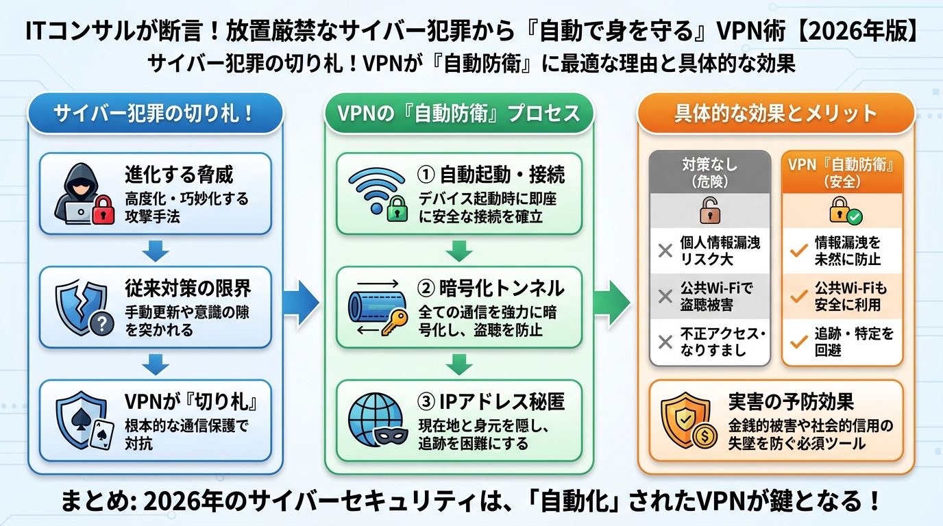 VPN・セキュリティ サイバー犯罪の切り札！VPNが『自動防衛』に最適な理由と具体的な効果