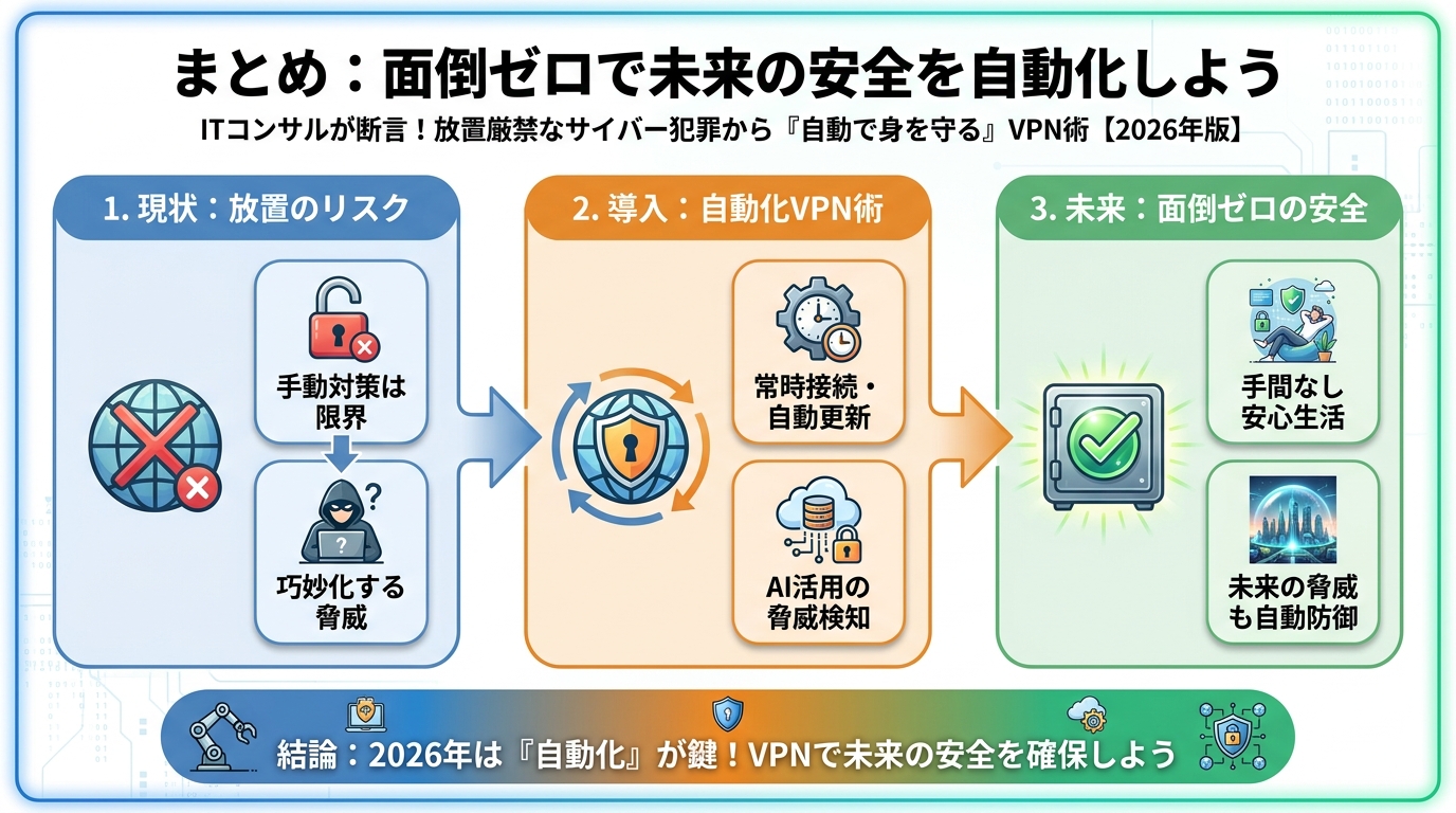 VPN・セキュリティ まとめ：面倒ゼロで未来の安全を自動化しよう