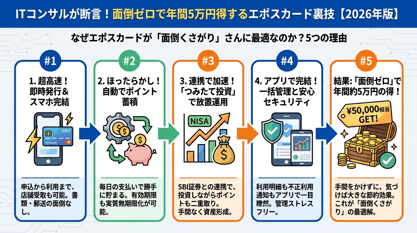 クレジットカード・節約 なぜエポスカードが「面倒くさがり」さんに最適なのか？5つの理由