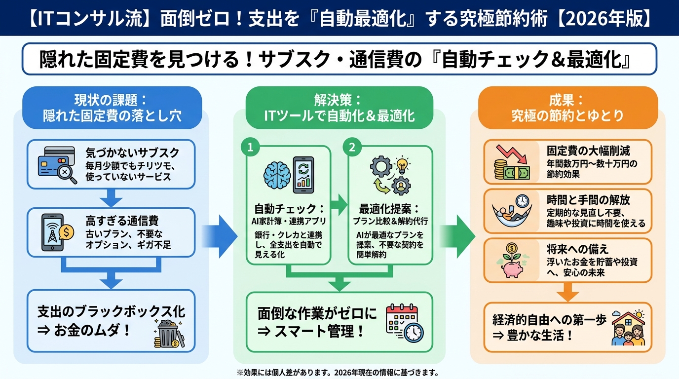 クレジットカード・節約 隠れた固定費を見つける！サブスク・通信費の『自動チェック＆最適化』