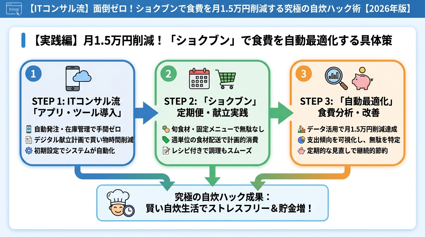 食費節約・自炊 【実践編】月1.5万円削減！「ショクブン」で食費を自動最適化する具体策