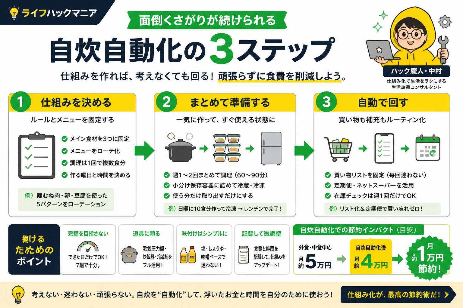 食費節約・自炊 面倒くさがりが続けられる自炊自動化の3ステップ