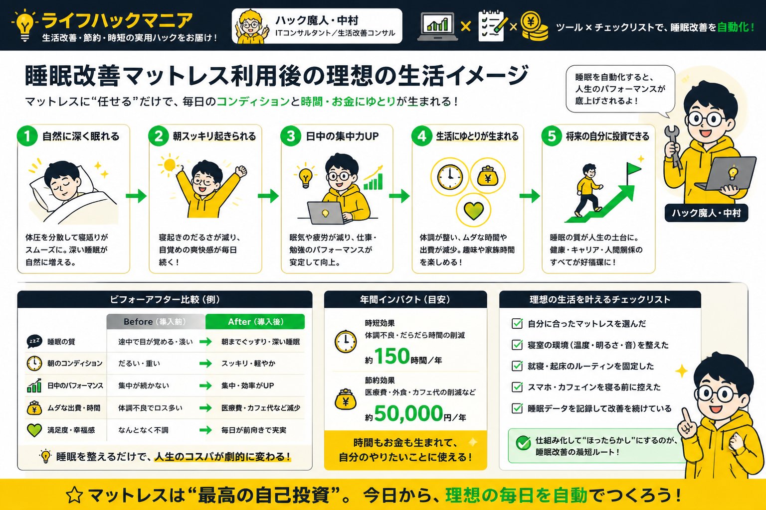 マットレス・睡眠 睡眠改善マットレス利用後の理想の生活イメージ
