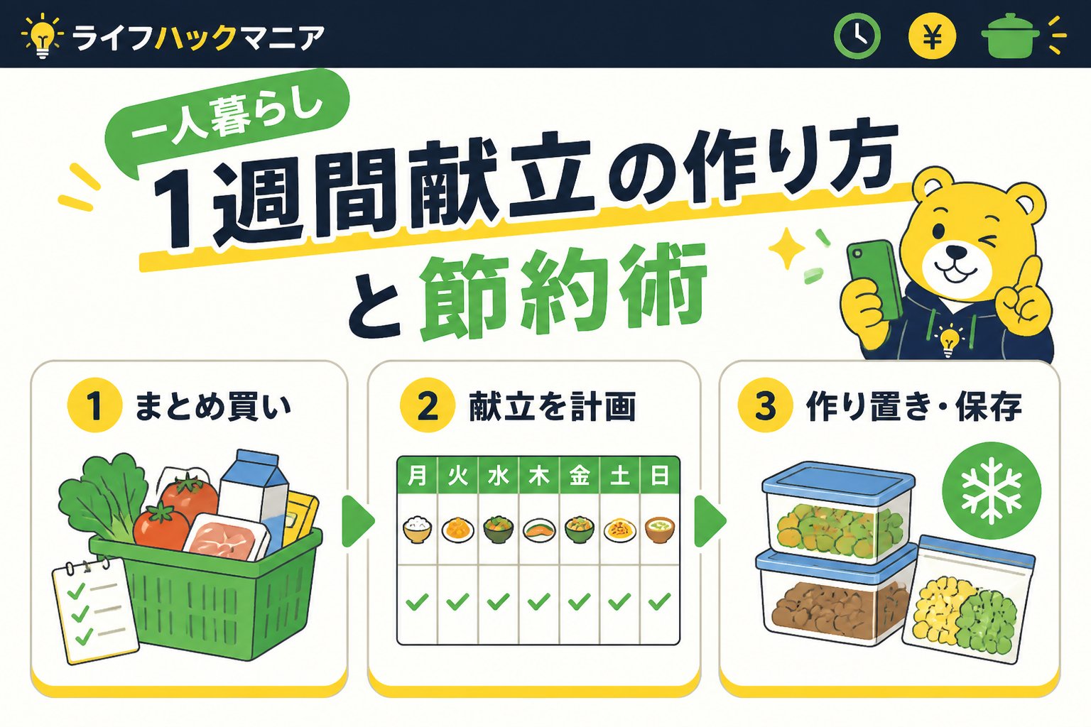 食費節約・自炊 一人暮らし1週間献立の作り方と節約術