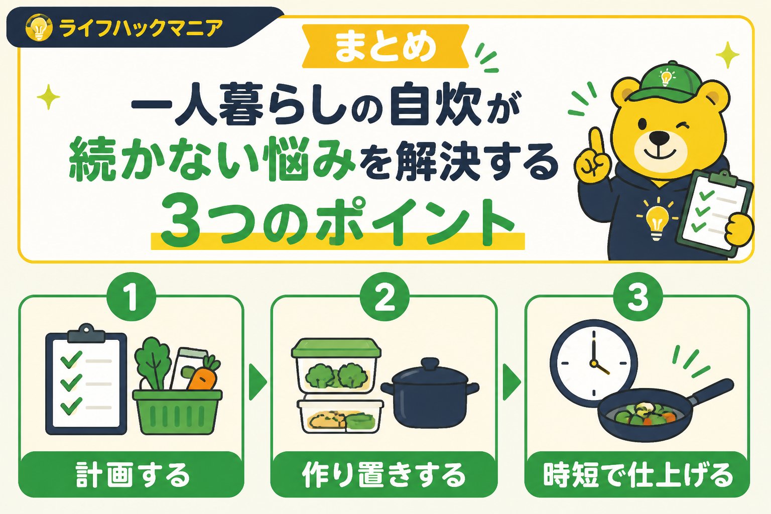 食費節約・自炊 まとめ：一人暮らし 自炊 続かない悩みを解決する3つのポイント