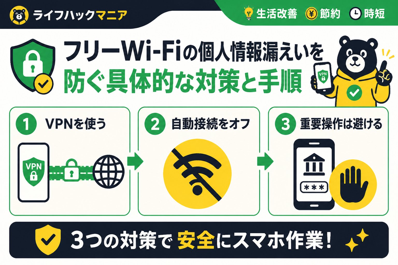 VPN・セキュリティ フリーwifiの個人情報漏えいを防ぐ具体的な対策と手順