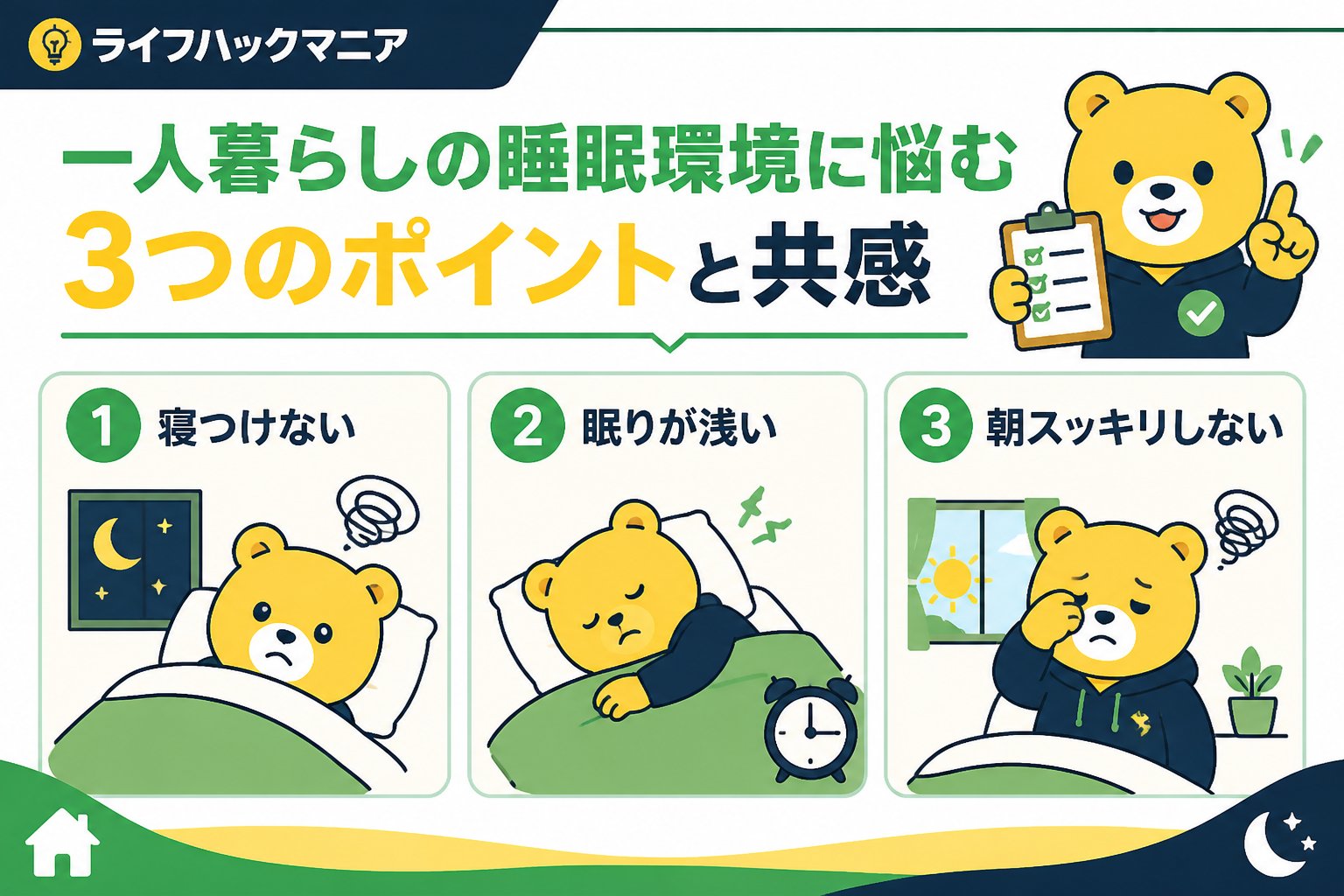 マットレス・睡眠 一人暮らしの睡眠環境に悩む3つのポイントと共感