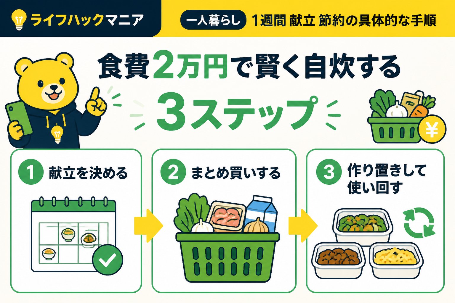 食費節約・自炊 一人暮らし 1週間 献立 節約の具体的な手順
