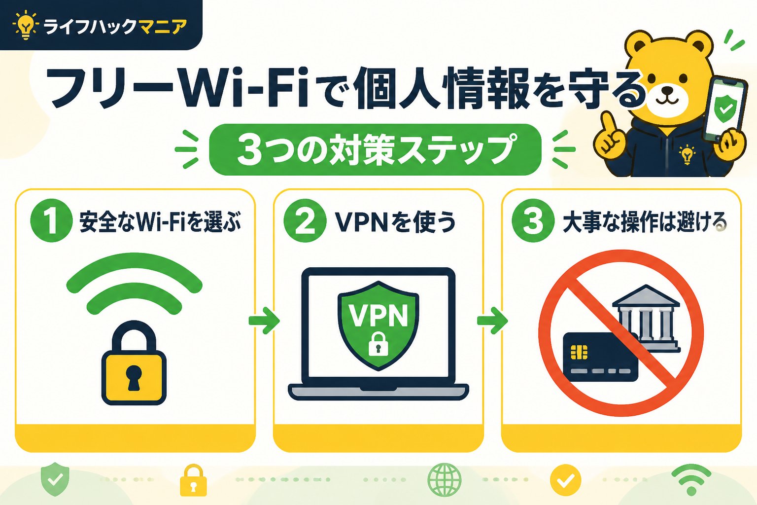 VPN・セキュリティ フリーwifi 個人情報 対策の具体的な手順