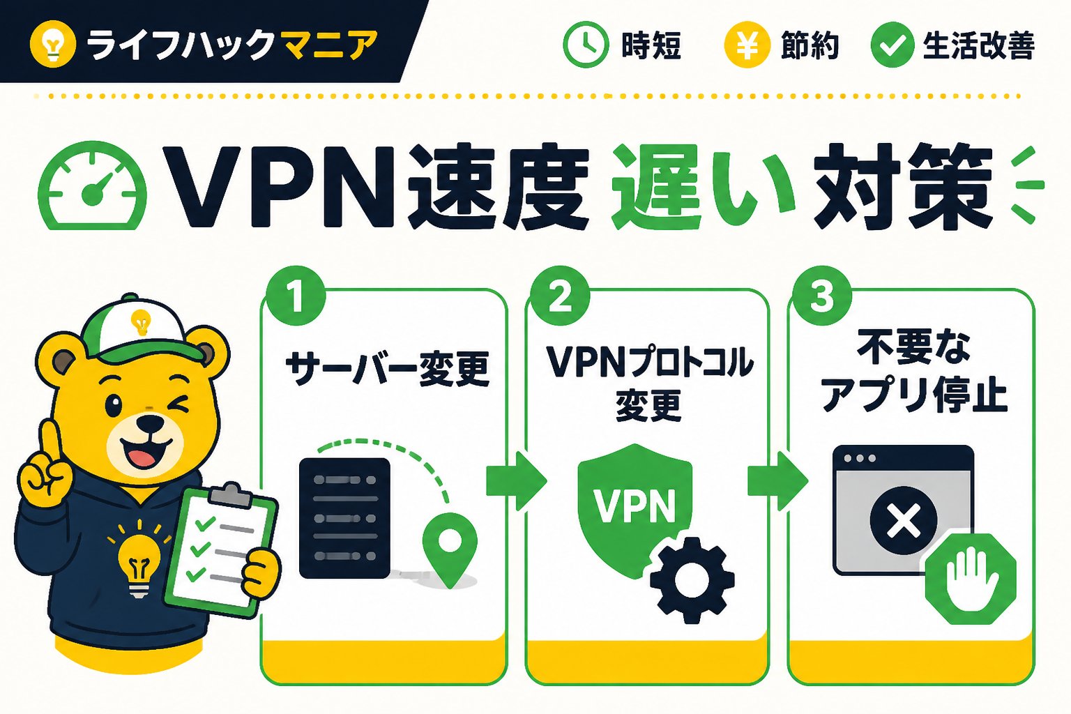 VPN・セキュリティ VPN速度 遅い 対策｜具体的な改善ステップ