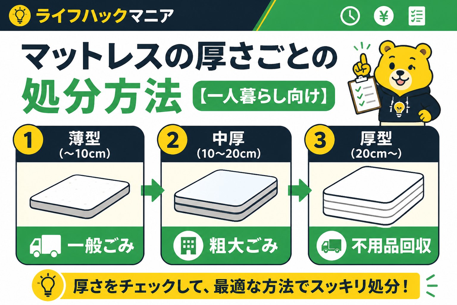 マットレス・睡眠 マットレスの厚さごとの処分方法【一人暮らし向け】