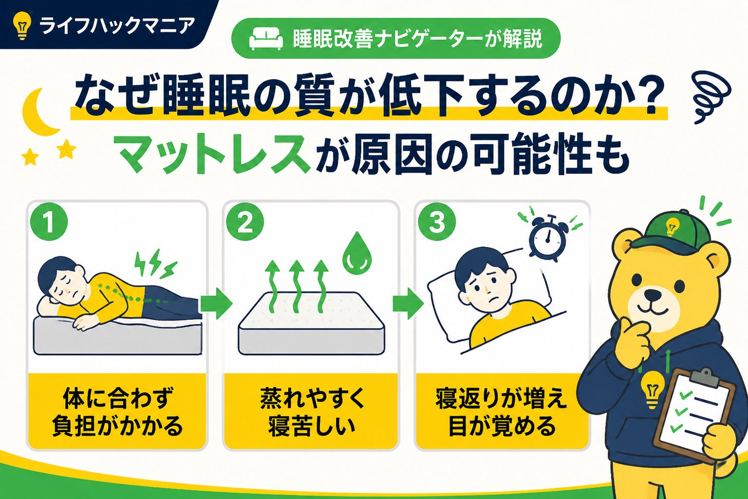 マットレス・睡眠 なぜ睡眠の質が低下するのか？マットレスが原因の可能性も