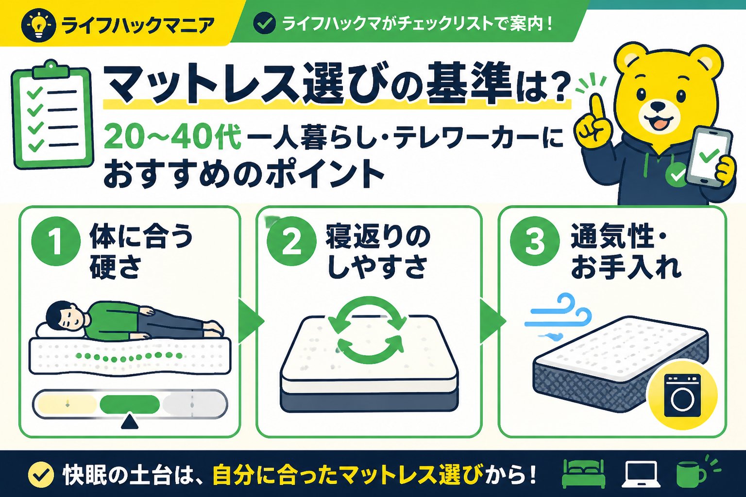 マットレス・睡眠 マットレス選びの基準は？20～40代一人暮らし・テレワーカーにおすすめのポイント