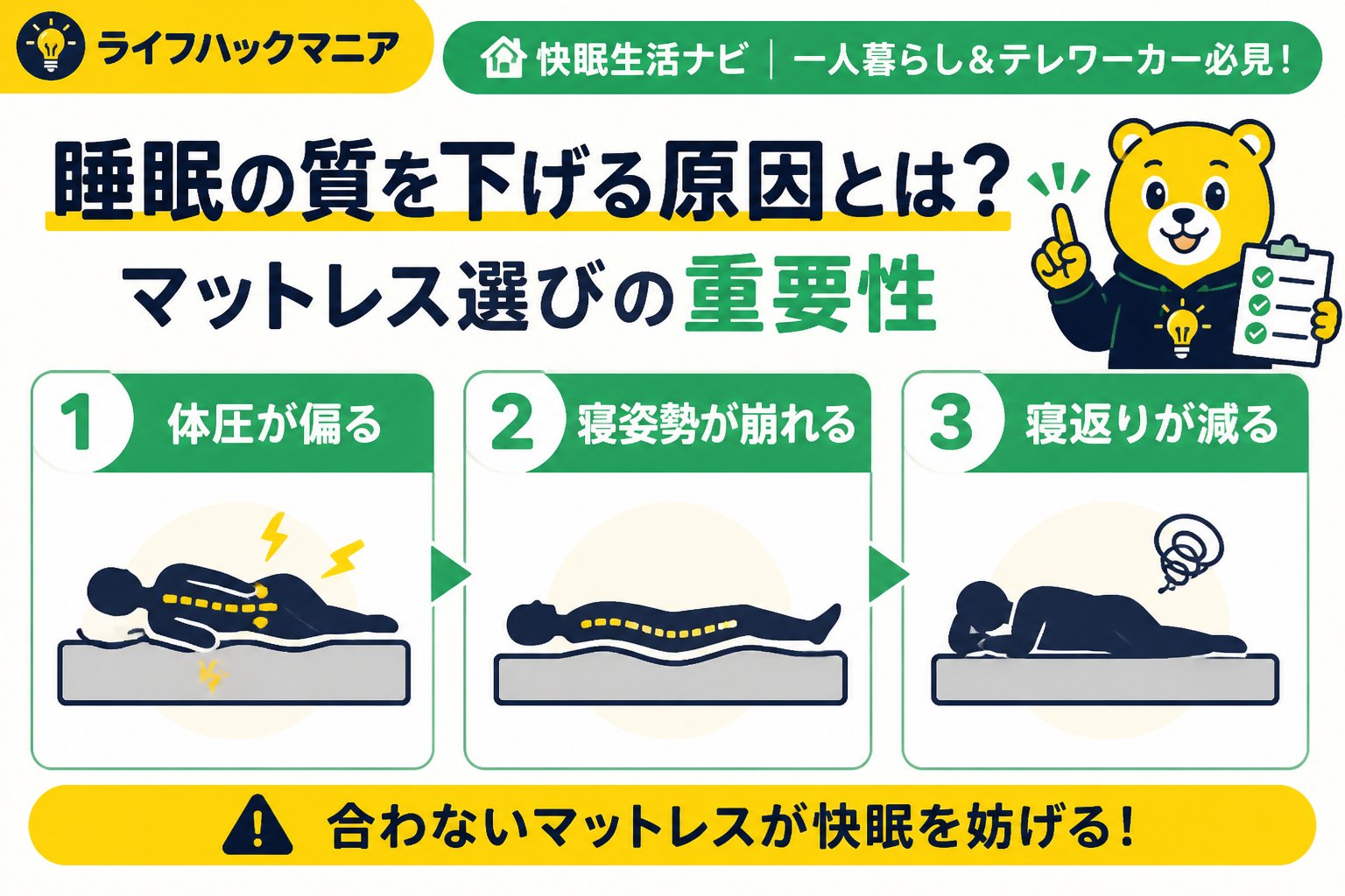 マットレス・睡眠 睡眠の質を下げる原因とは？マットレス選びの重要性