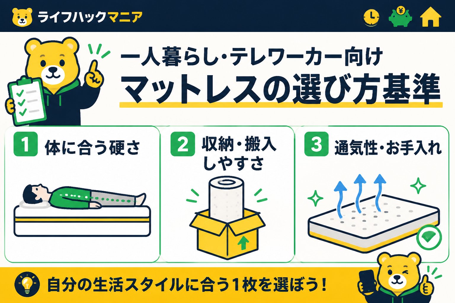 マットレス・睡眠 一人暮らし・テレワーカー向けマットレスの選び方基準