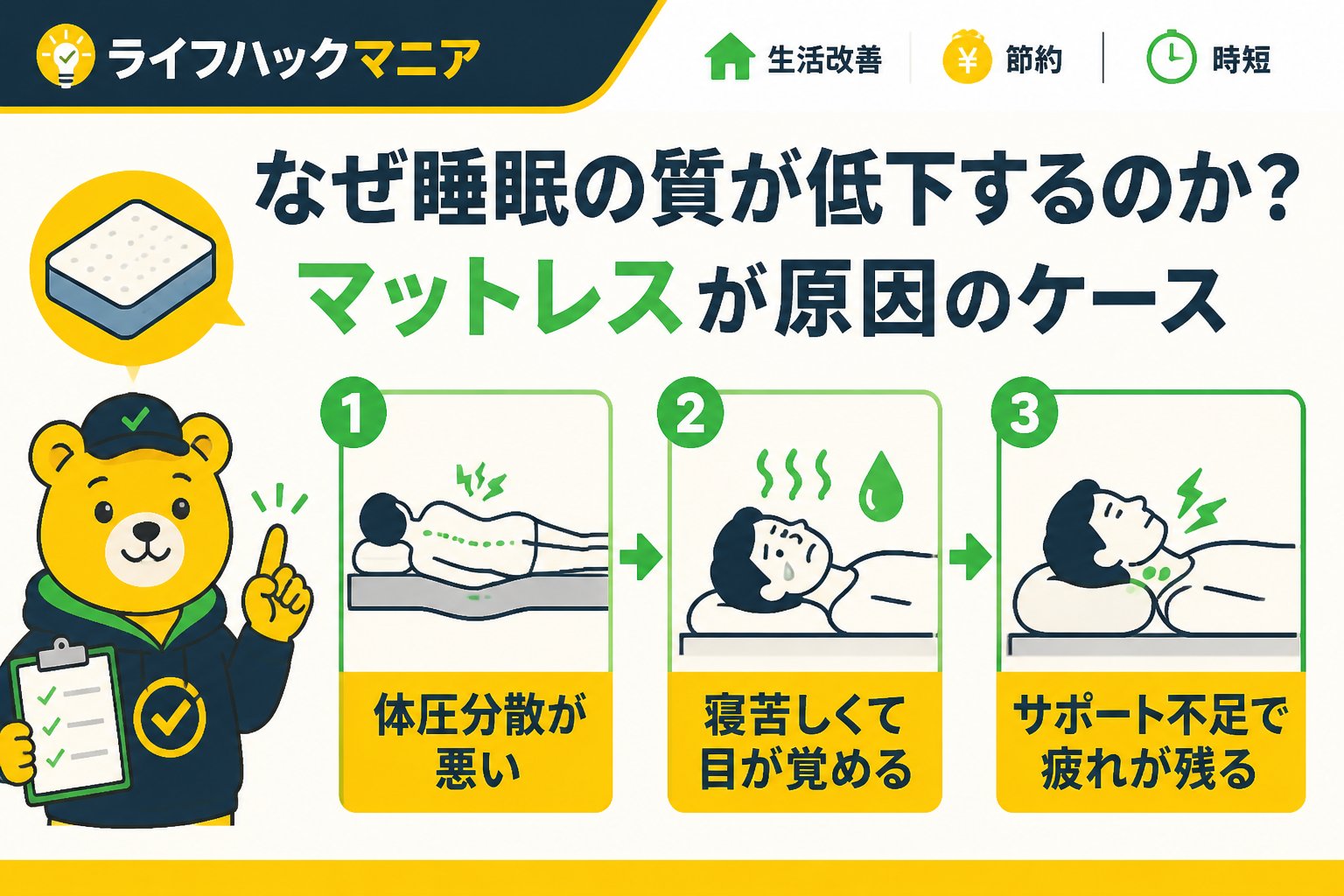 マットレス・睡眠 1. なぜ睡眠の質が低下するのか?マットレスが原因のケース