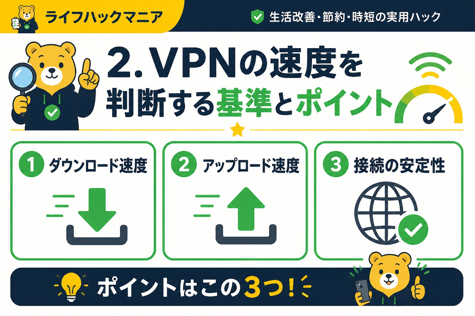 VPN・セキュリティ 2. VPNの速度を判断する基準とポイント