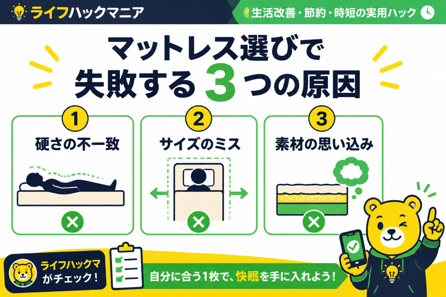 マットレス・睡眠 マットレス選びで失敗する3つの原因