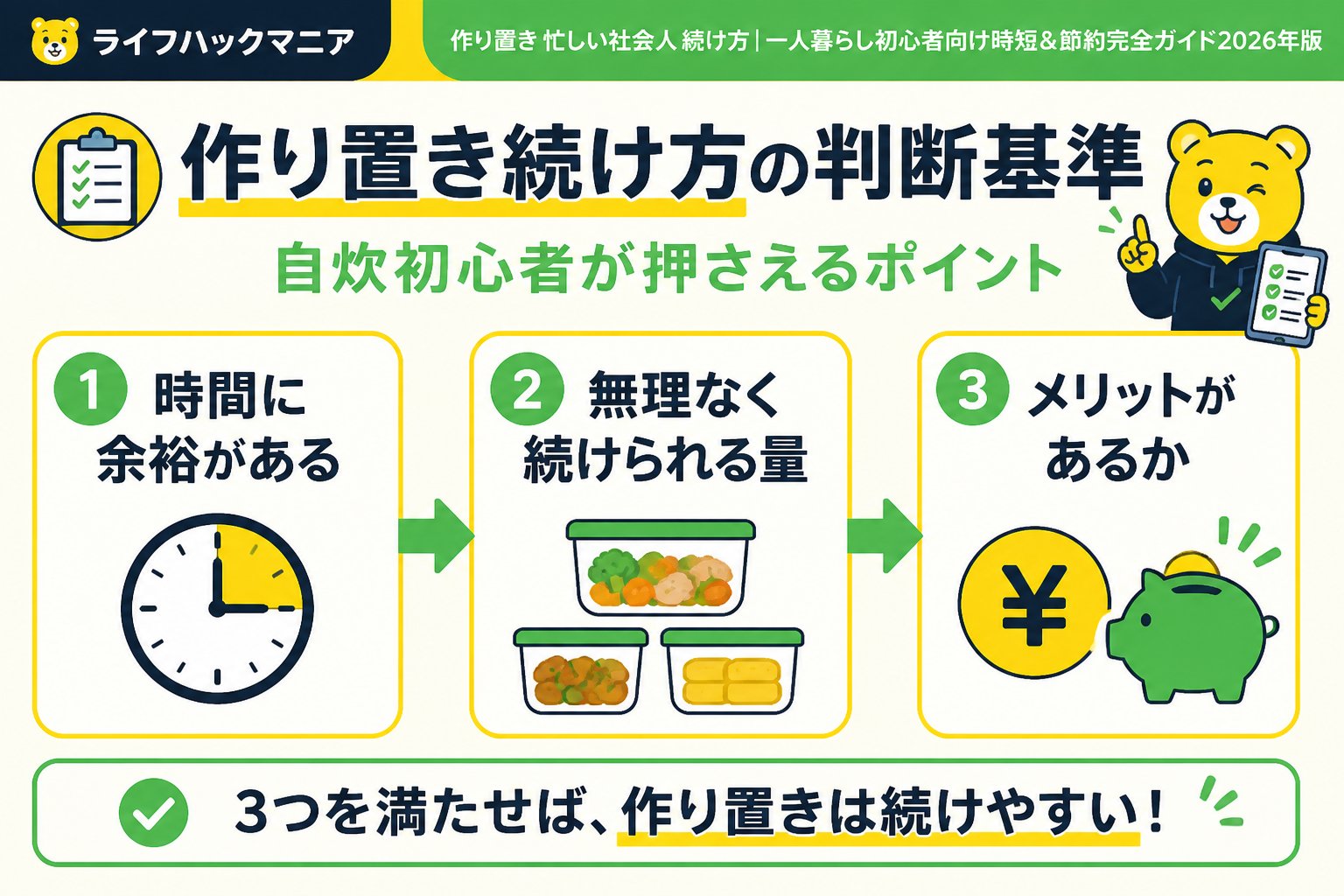食費節約・自炊 作り置き続け方の判断基準｜自炊初心者が押さえるポイント