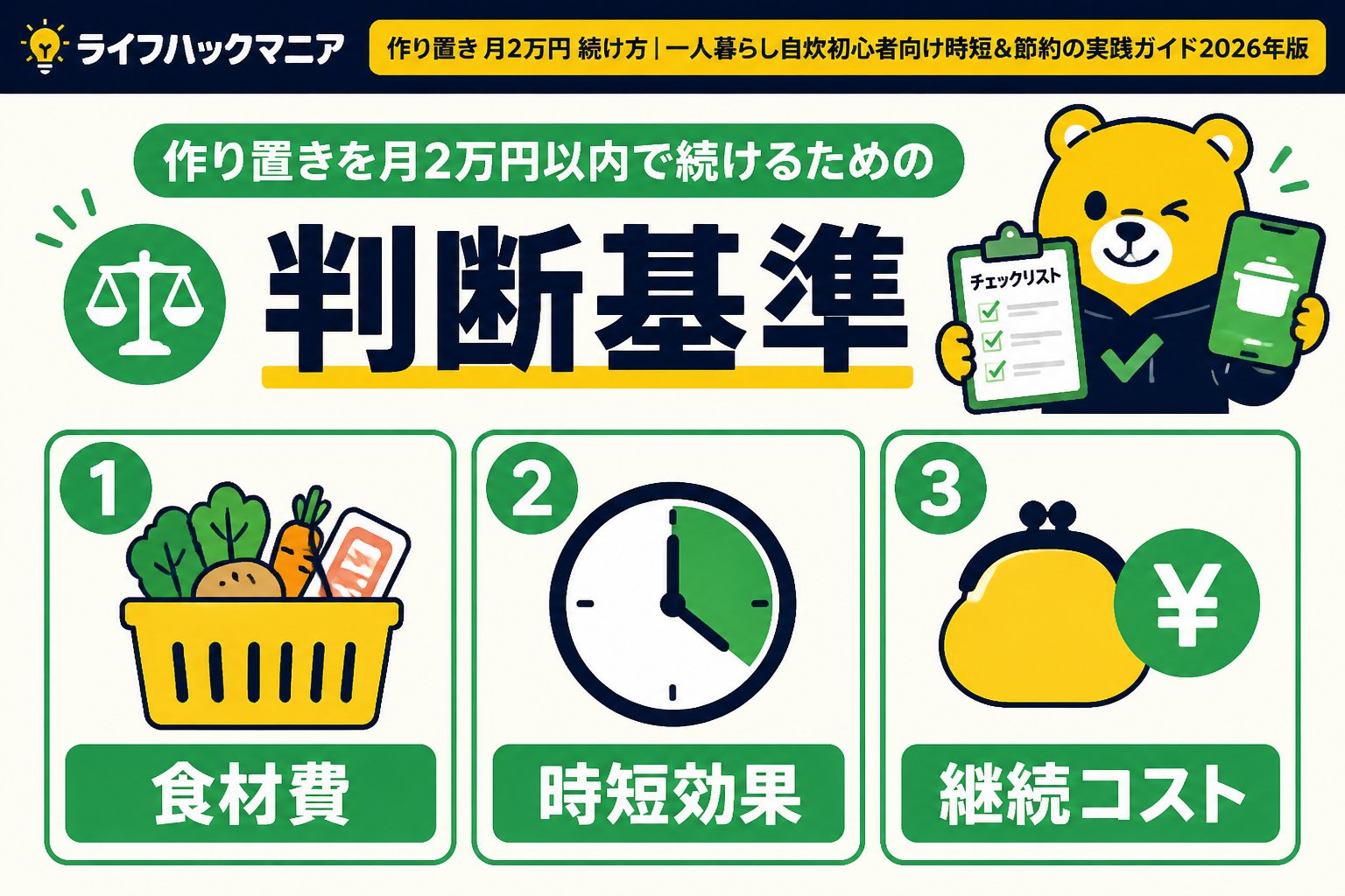 食費節約・自炊 作り置きを月2万円以内で続けるための判断基準