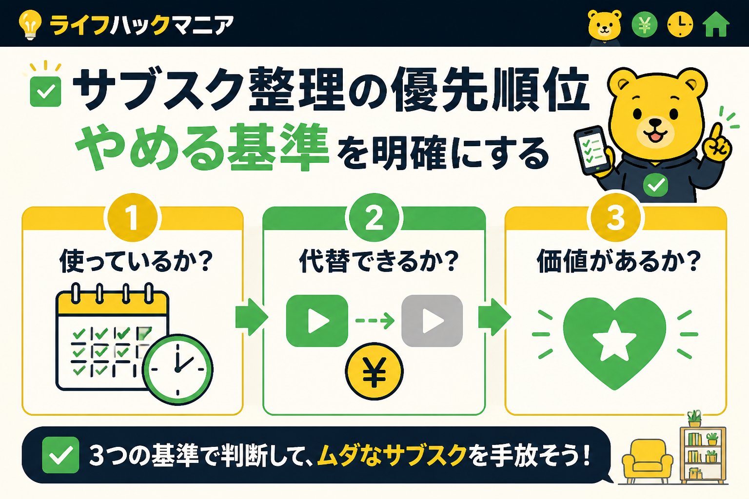 節約・お金 サブスク整理 一人暮らし 優先順位の判断基準とは?やめる基準を明確にする
