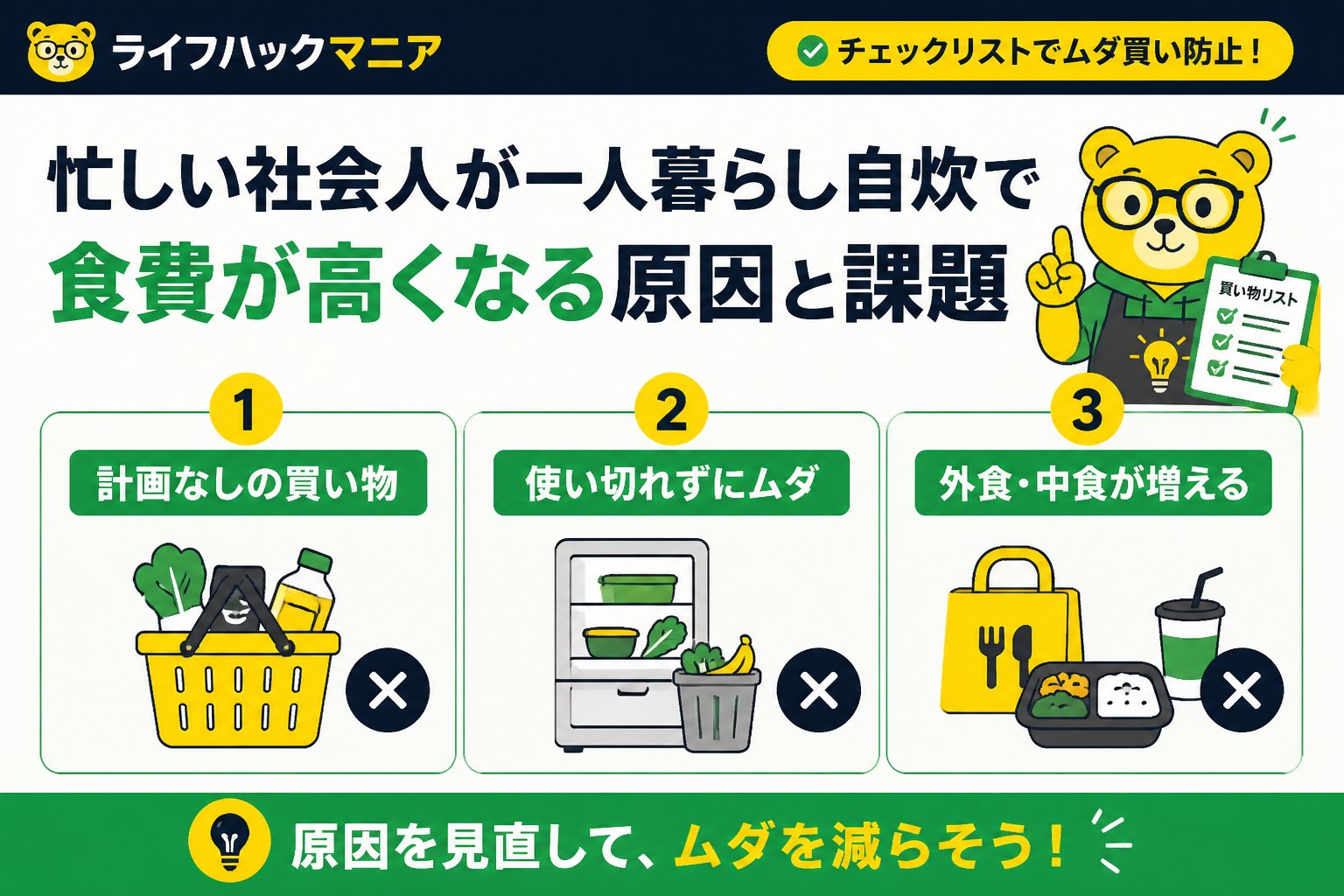 食費節約・自炊 忙しい社会人が一人暮らし自炊で食費が高くなる原因と課題