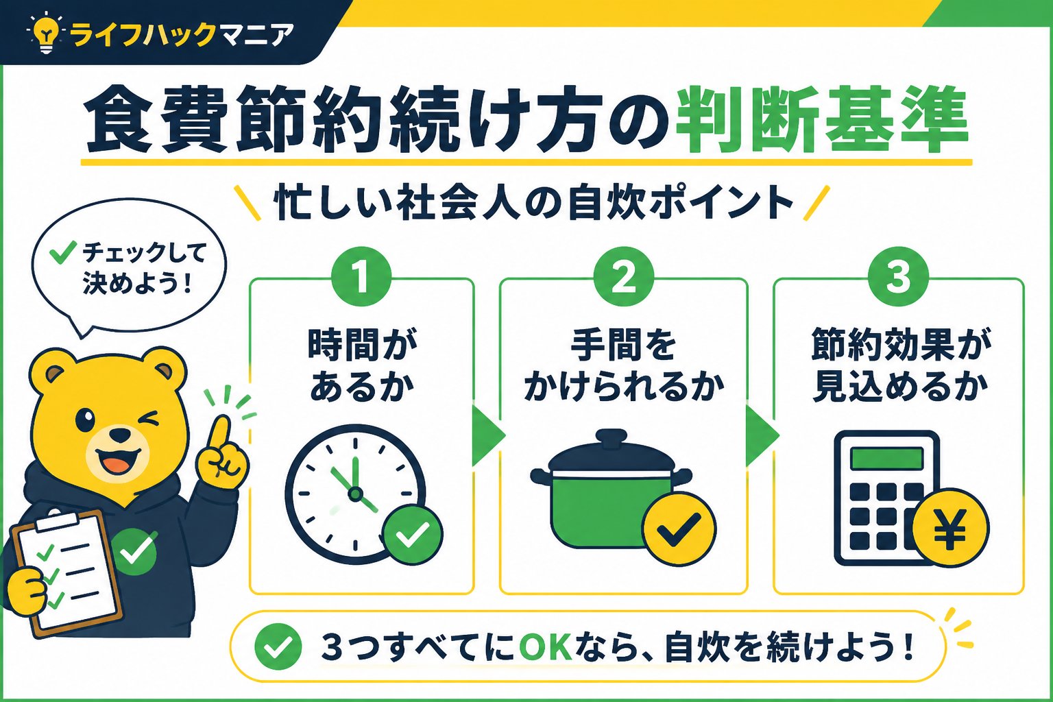 食費節約・自炊 食費節約続け方の判断基準|忙しい社会人の自炊ポイント