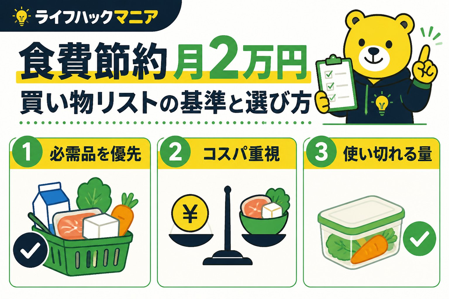 食費節約・自炊 食費節約月2万円買い物リストの基準と選び方