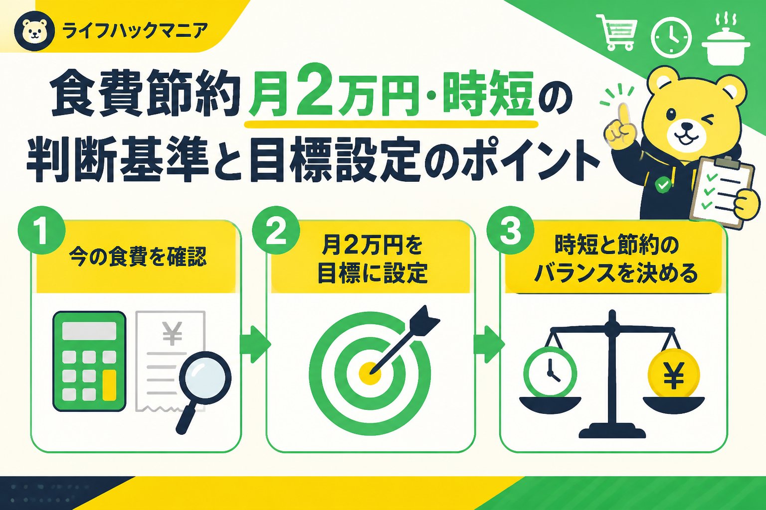 食費節約・自炊 食費節約月2万円時短の判断基準と目標設定のポイント