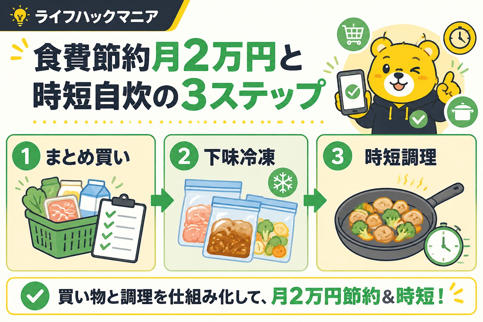 食費節約・自炊 食費節約月2万円時短を実現する具体的な買い物と調理の手順