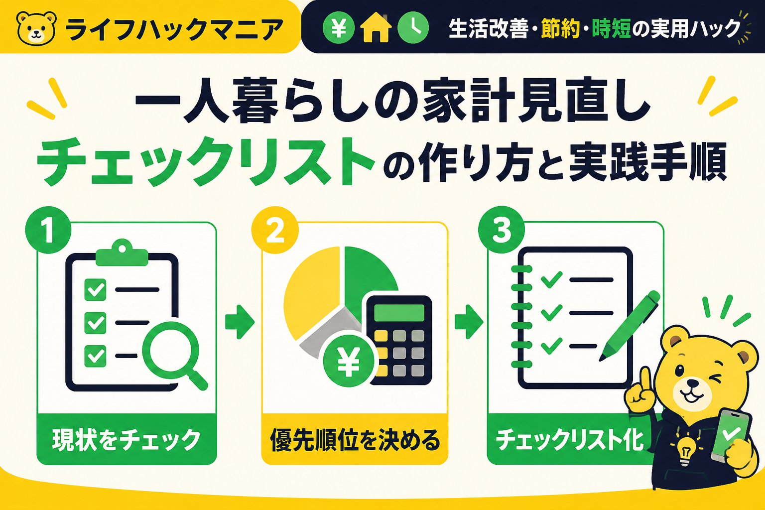 節約・お金 一人暮らしの家計見直しチェックリストの作り方と実践手順
