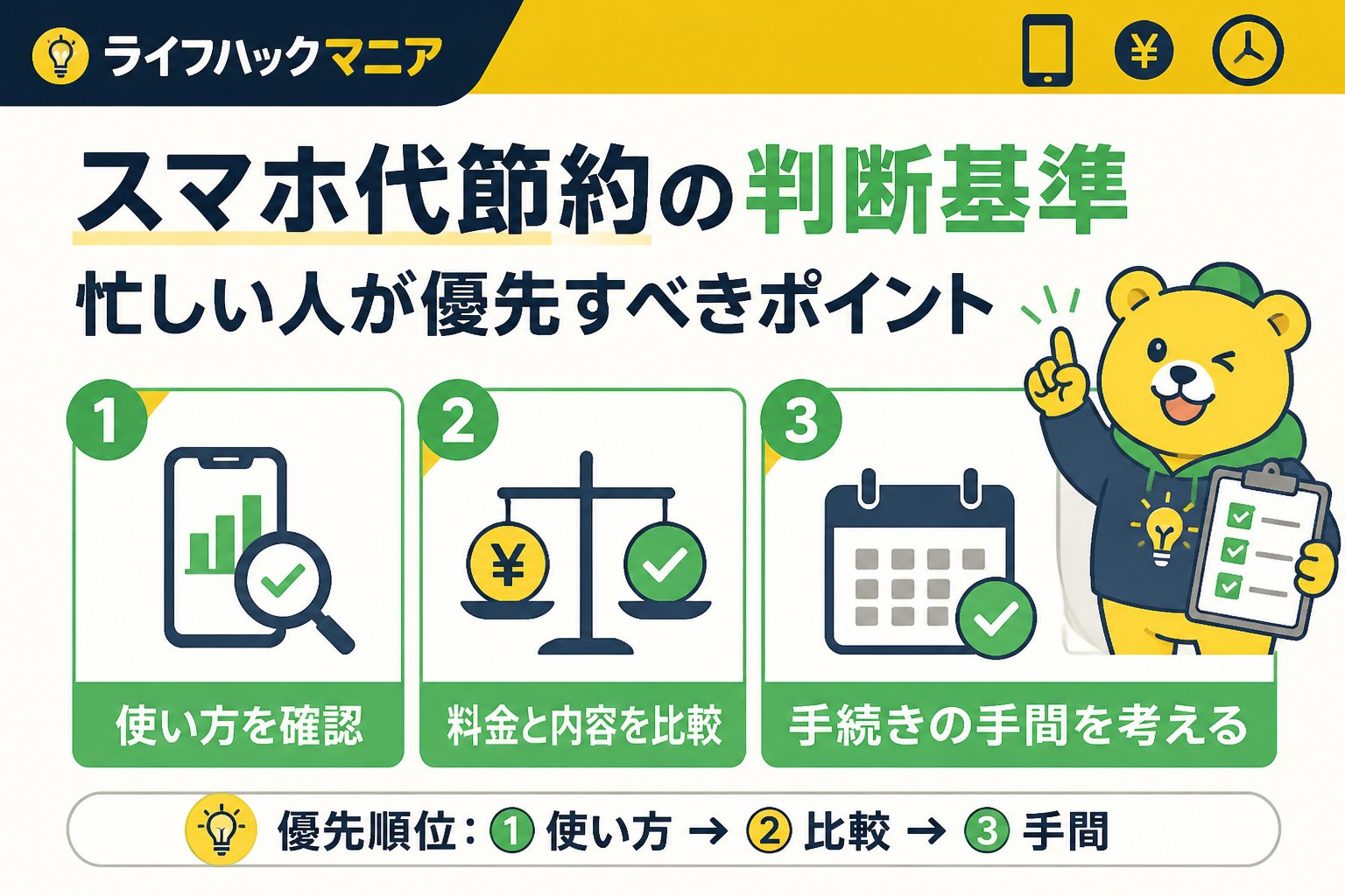 節約・お金 スマホ代節約の判断基準|忙しい人が優先すべきポイント