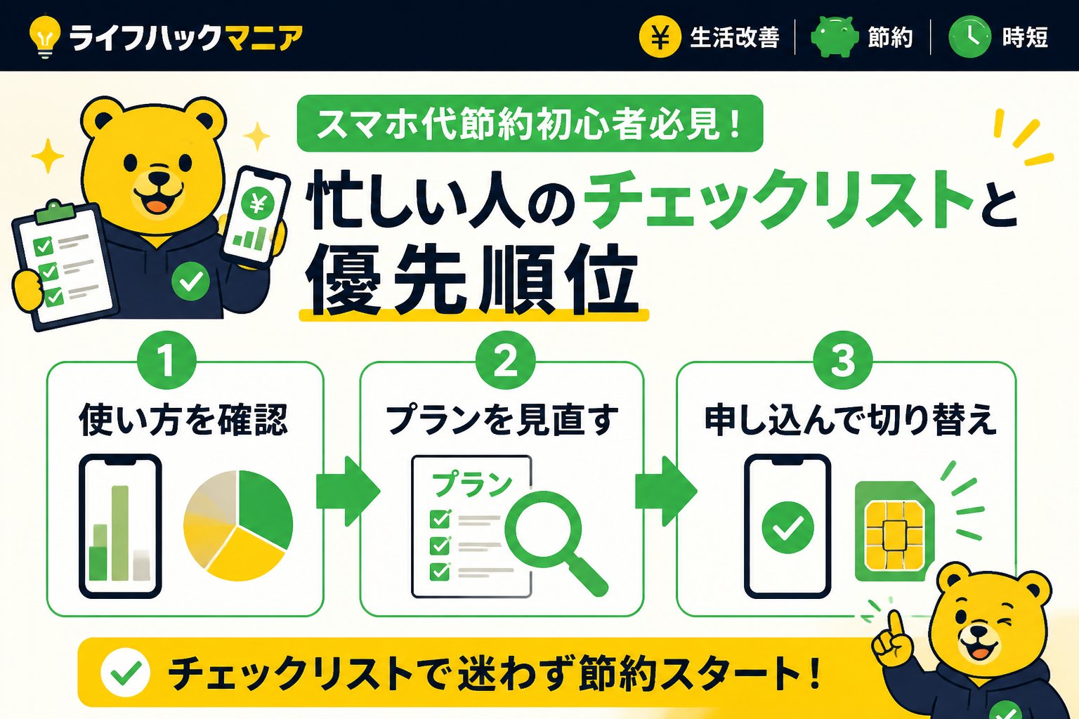 節約・お金 スマホ代節約初心者のためのチェックリストと具体的手順