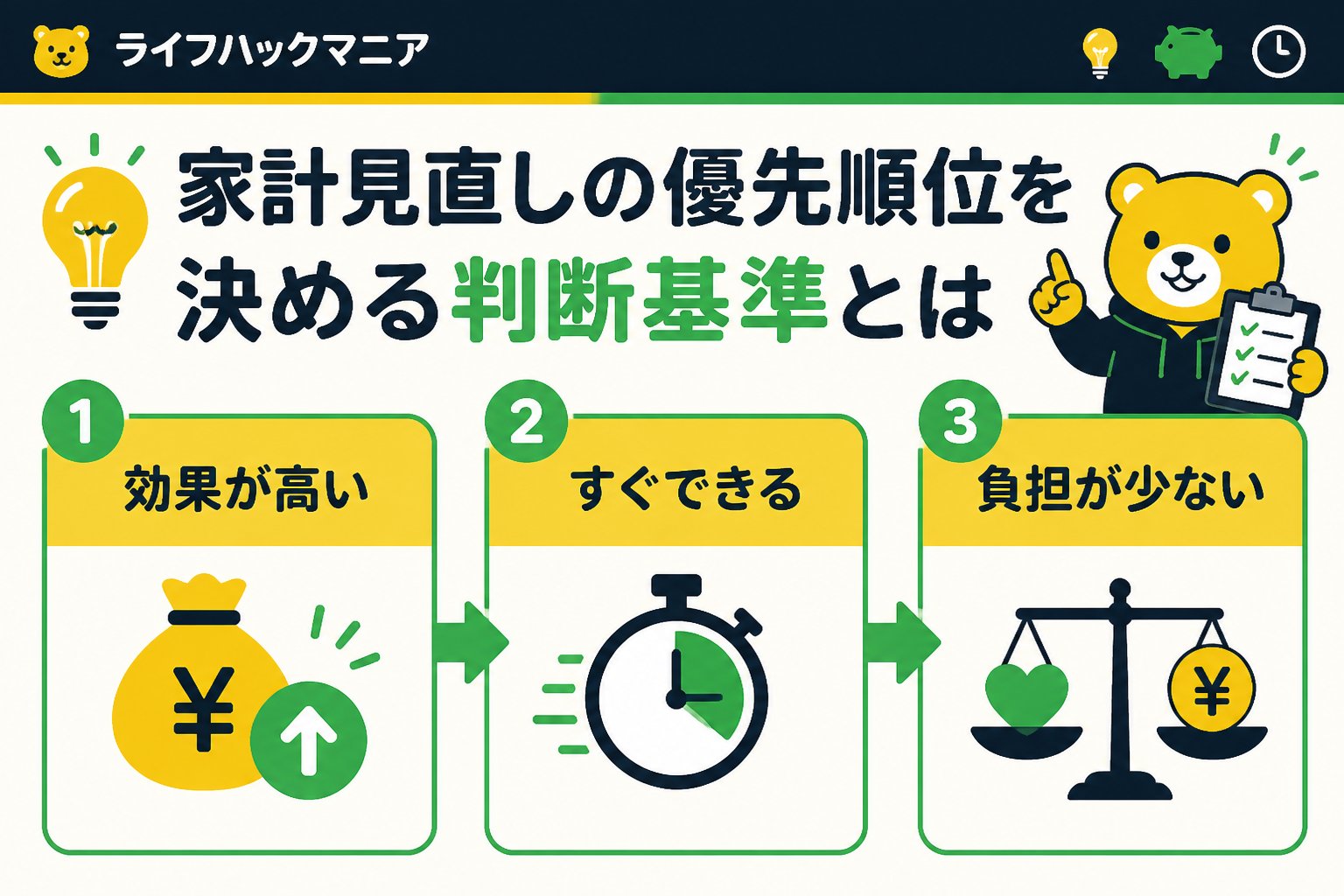 節約・お金 家計見直しの優先順位を決める判断基準とは