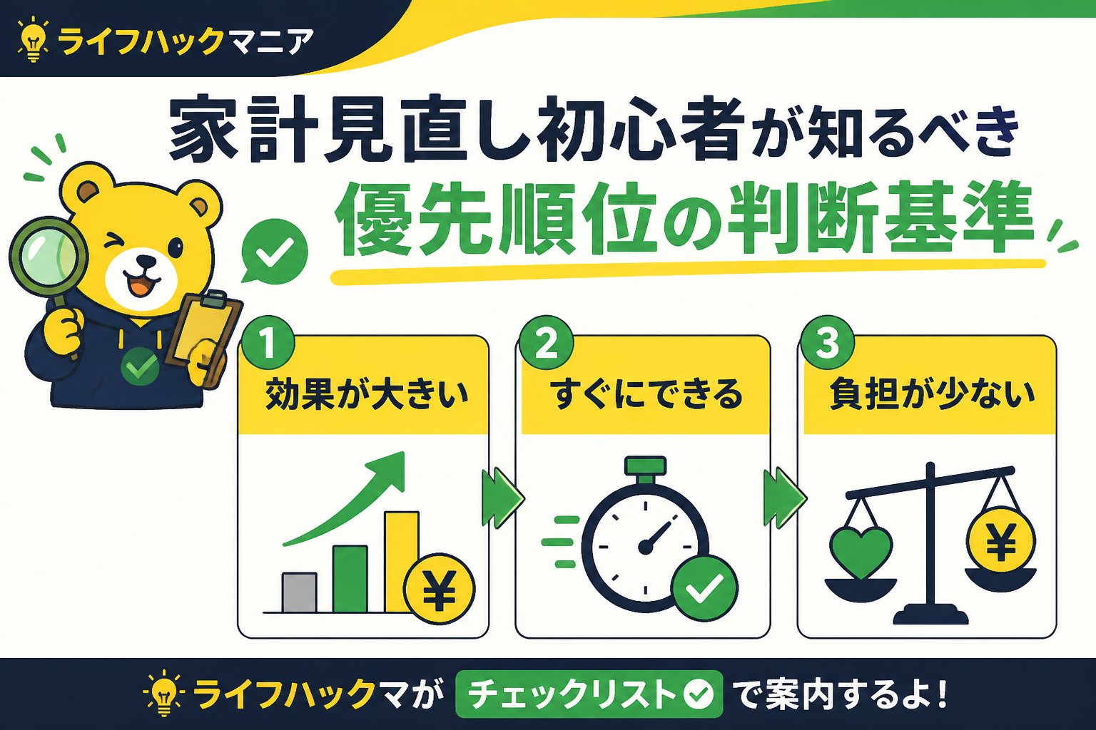 節約・お金 家計見直し初心者が知るべき優先順位の判断基準