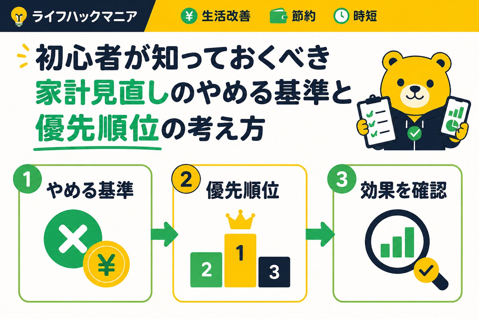 節約・お金 初心者が知っておくべき家計見直しのやめる基準と優先順位の考え方