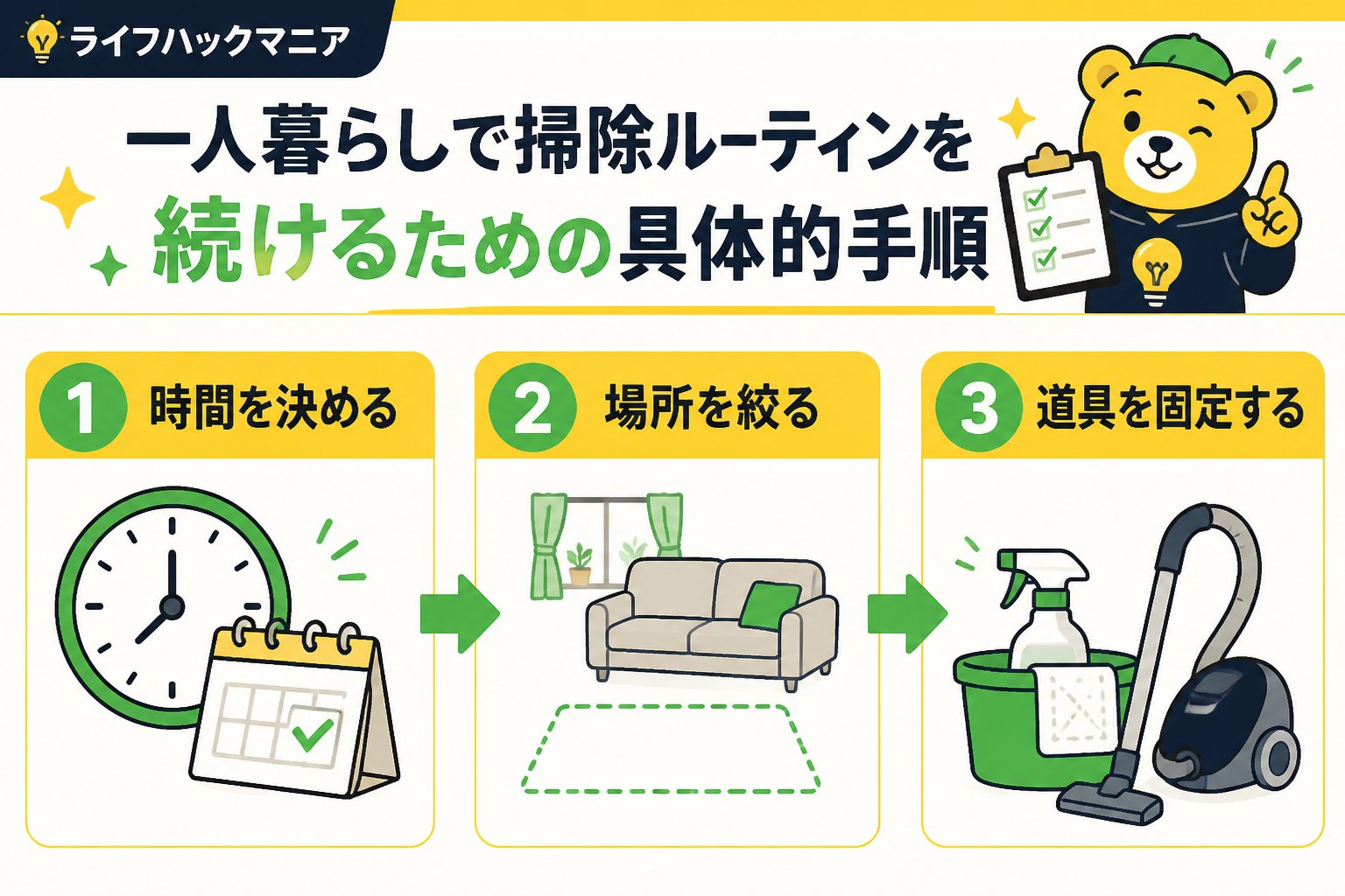 スマホ・PC術 一人暮らしで掃除ルーティンを続けるための具体的手順
