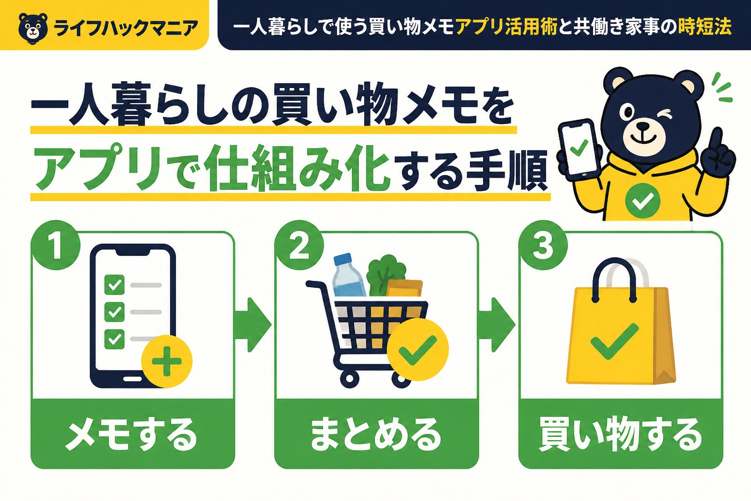 スマホ・PC術 一人暮らしの買い物メモをアプリで仕組み化する手順