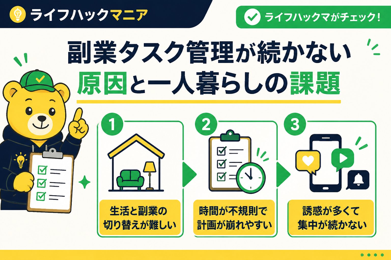 スマホ・PC術 副業タスク管理が続かない原因と一人暮らしの課題
