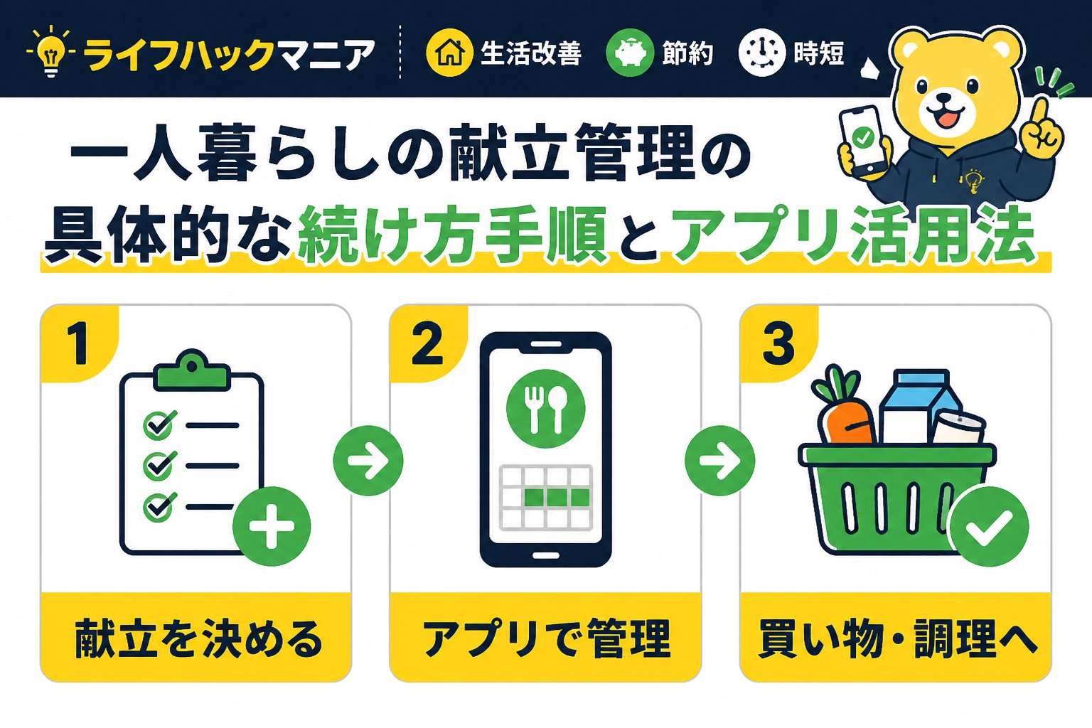 スマホ・PC術 一人暮らしの献立管理の具体的な続け方手順とアプリ活用法