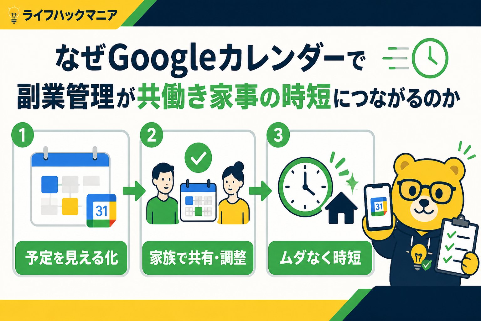 スマホ・PC術 なぜGoogleカレンダーで副業管理が共働き家事の時短につながるのか