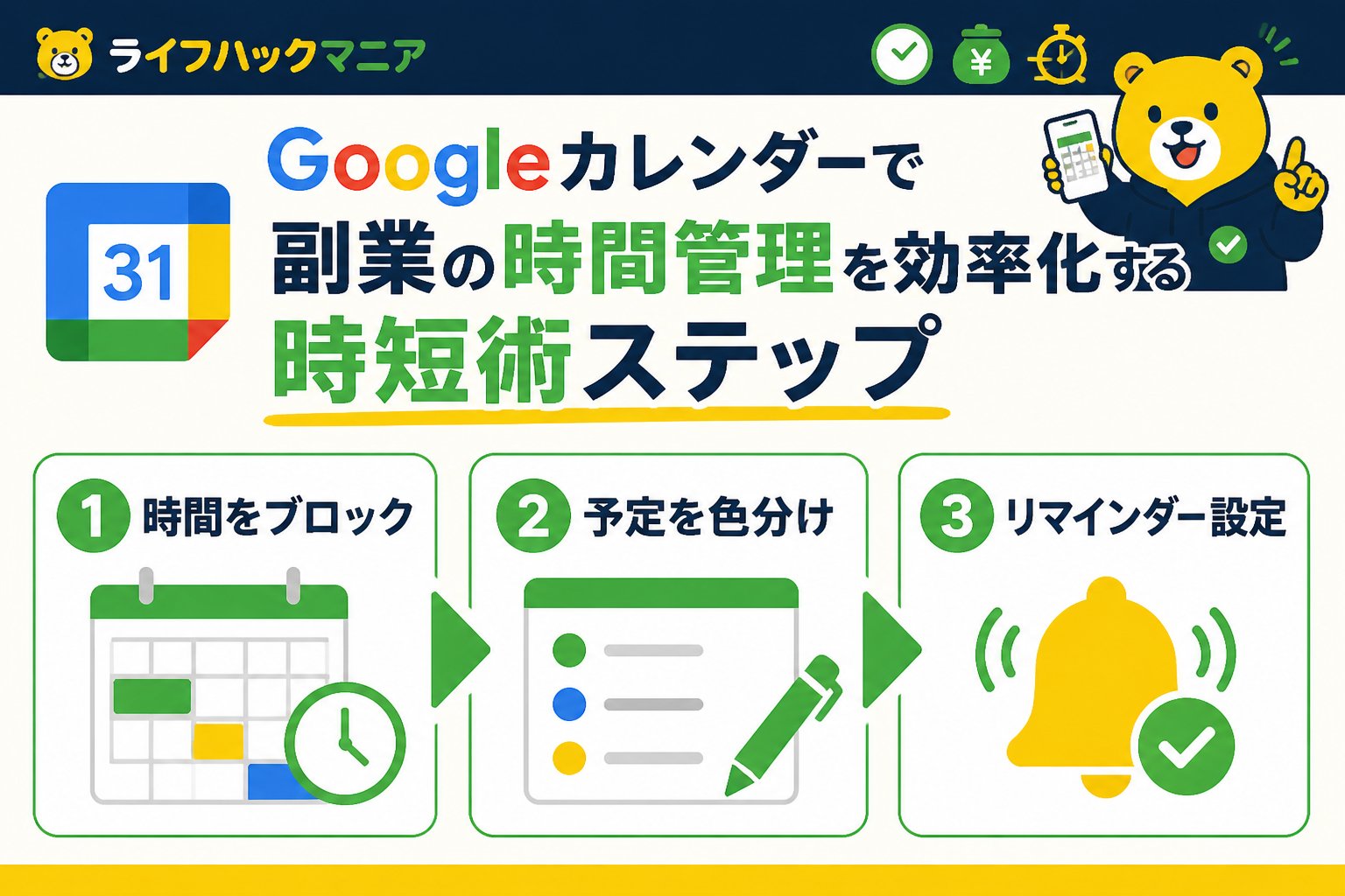 スマホ・PC術 Googleカレンダーを活用した副業の時短術ステップ