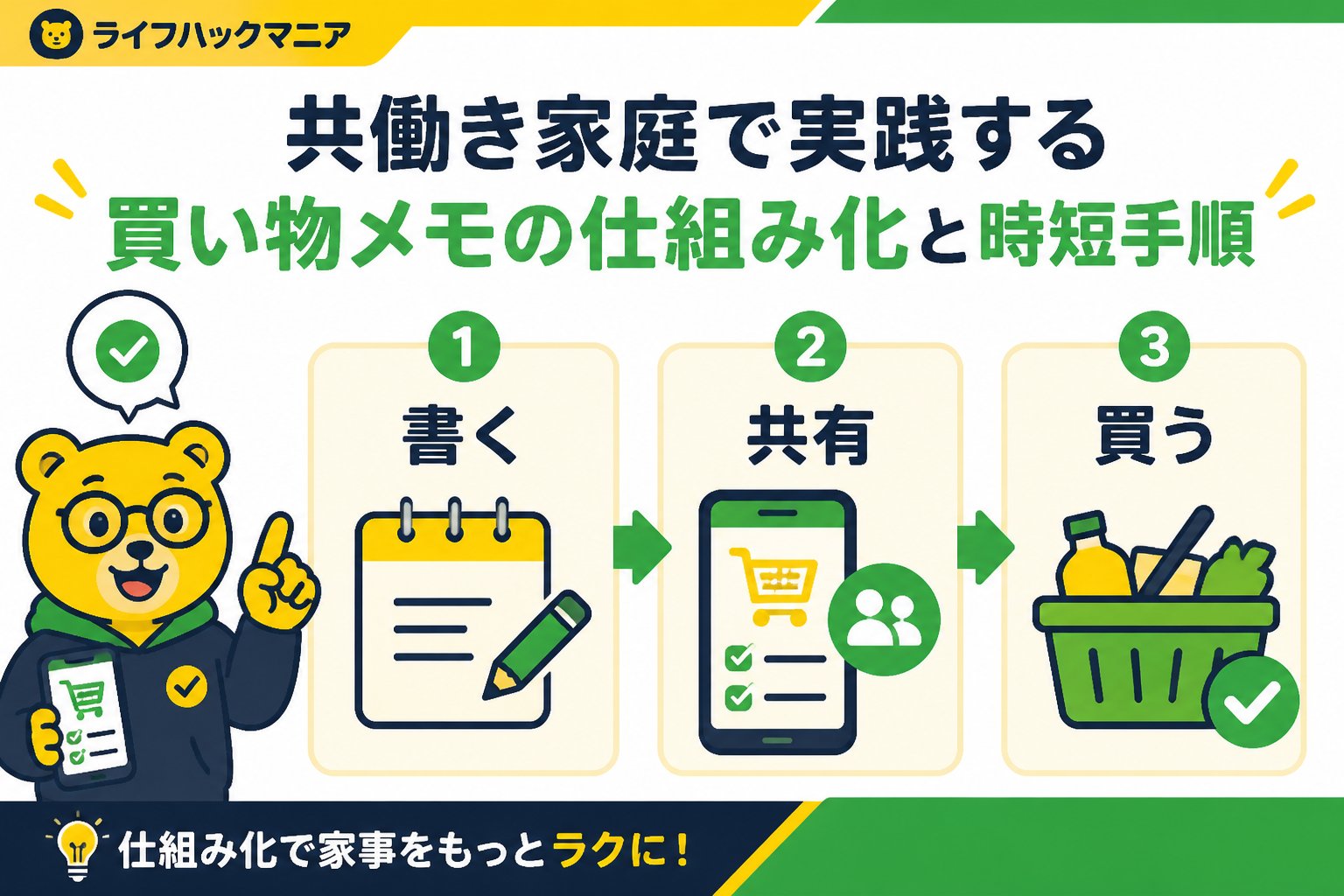 スマホ・PC術 共働き家庭で実践する買い物メモの仕組み化と時短手順
