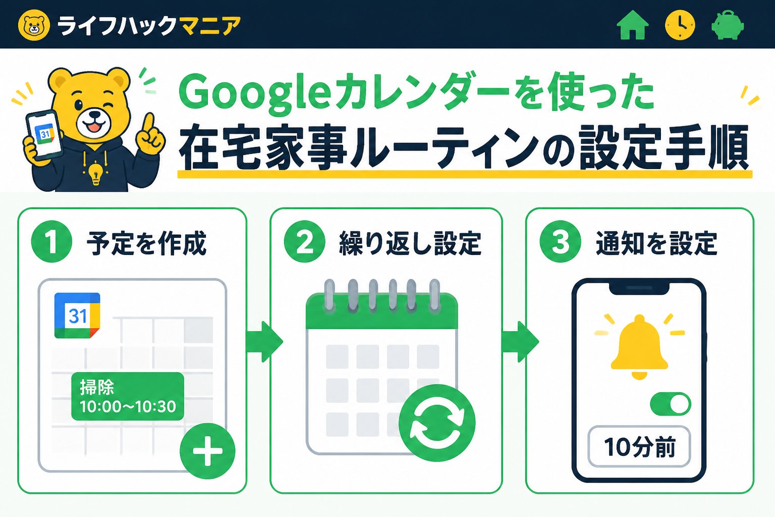 スマホ・PC術 Googleカレンダーを使った在宅家事ルーティンの具体的な設定手順