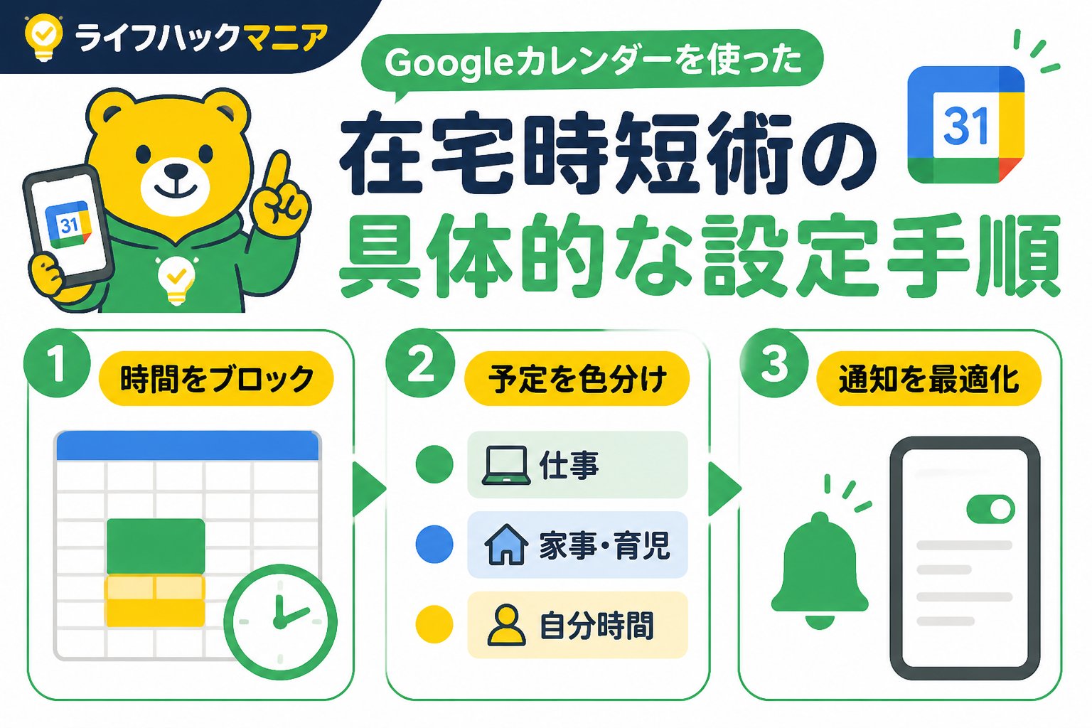 スマホ・PC術 Googleカレンダーを使った在宅時短術の具体的な設定手順